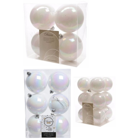 Kerstversiering kunststof kerstballen parelmoer wit 6-8-10 cm pakket van 22x stuks