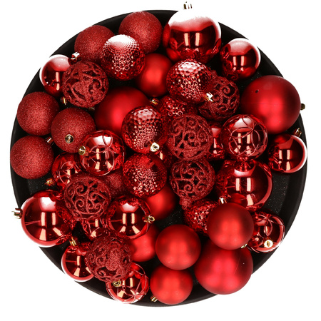 Christmas decorations baubles 6-8-10 cm set red 36x pieces