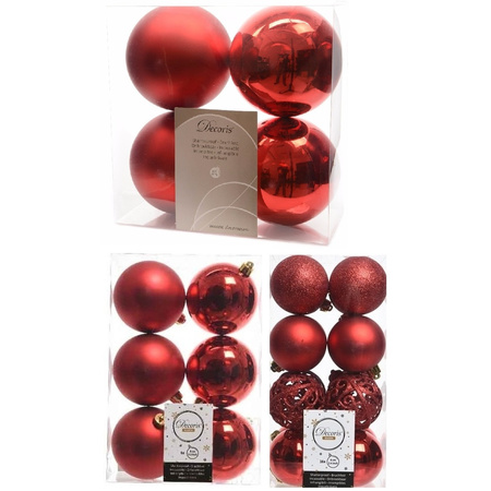 Christmas decorations baubles 6-8-10 cm set red 36x pieces
