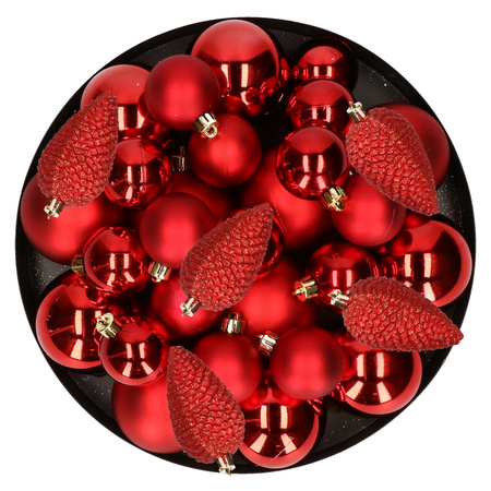 Kerstversiering kunststof kerstballen rood 6-8-10 cm pakket van 50x stuks