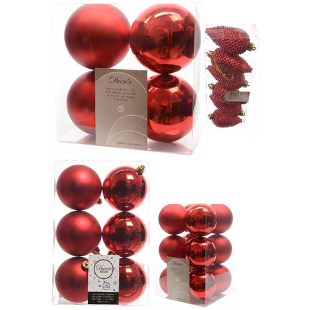 Kerstversiering kunststof kerstballen rood 6-8-10 cm pakket van 50x stuks