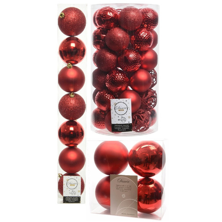 Christmas decorations baubles 6-8-10 cm set red 59x pieces