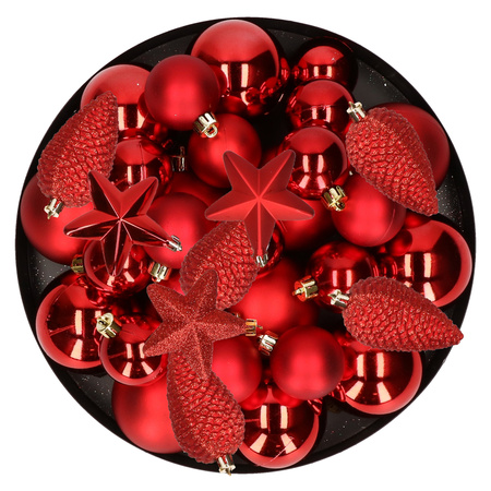 Christmas decorations baubles 6-8-10 cm set red 62x pieces