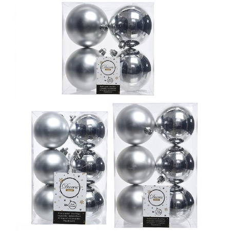 Kerstversiering kunststof kerstballen zilver 6-8-10 cm pakket van 36x stuks