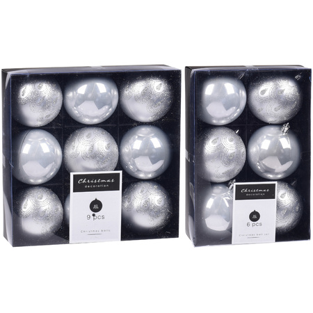 Christmas decorations baubles 6 and 8 cm set silver 30x pieces