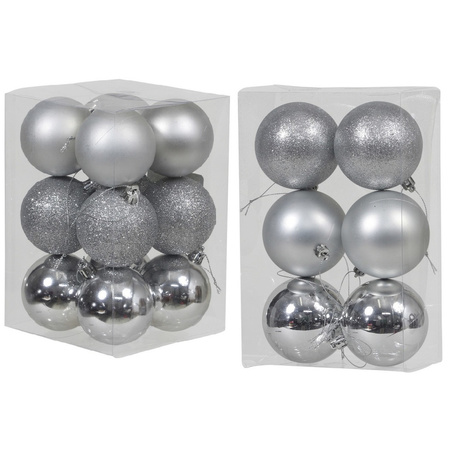 Kerstversiering kunststof kerstballen zilver 6 en 8 cm pakket van 36x stuks