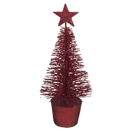 Kerstversiering rode glitter kerstbomen/kerstboompjes 15 cm