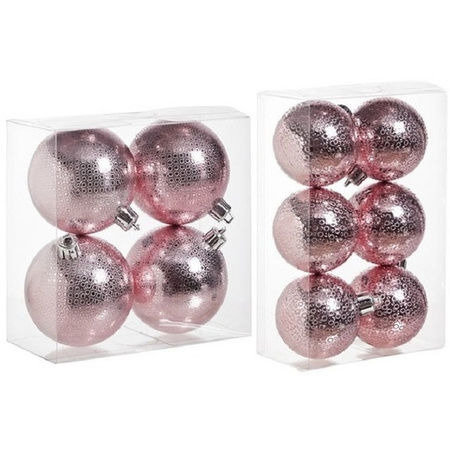 Kerstversiering set circel-motief kerstballen roze 6 - 8 cm - pakket van 20x stuks