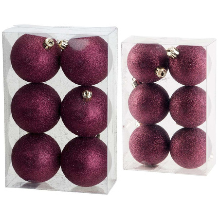 Kerstversiering set glitter kerstballen Aubergine roze 6 - 8 cm - pakket van 30x stuks