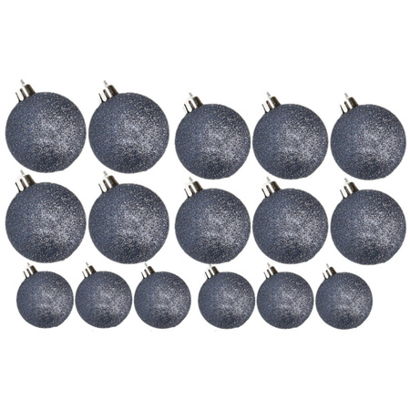Kerstversiering set glitter kerstballen donkerblauw 6 - 8 - 10 cm - pakket van 50x stuks