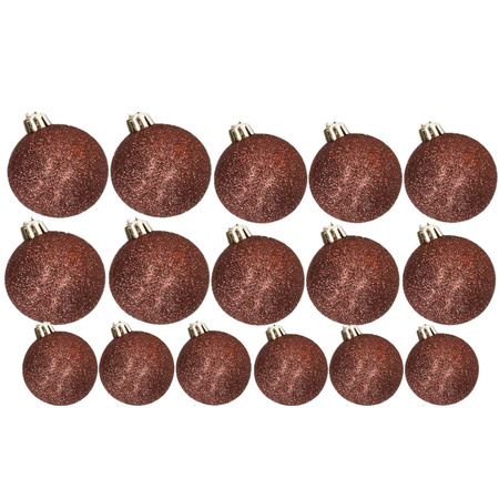 Kerstversiering set glitter kerstballen donkerbruin 6 - 8 -10 cm - pakket van 50x stuks