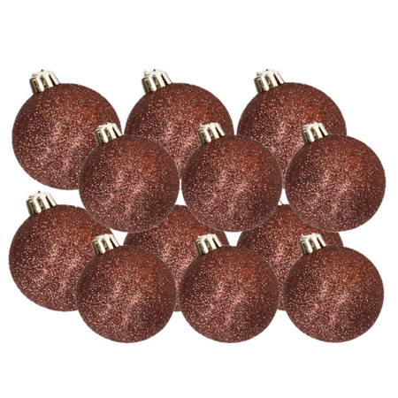 Kerstversiering set glitter kerstballen donkerbruin 6 - 8 cm - pakket van 30x stuks
