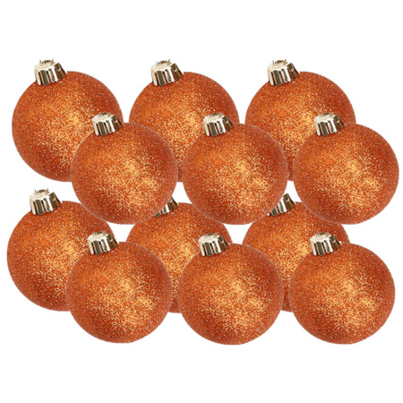 Christmas glitter baubles set orange 6 - 8 cm - package 30x pieces