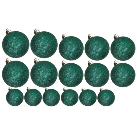 Kerstversiering set glitter kerstballen petrol blauw 6 - 8 - 10 cm - pakket van 50x stuks