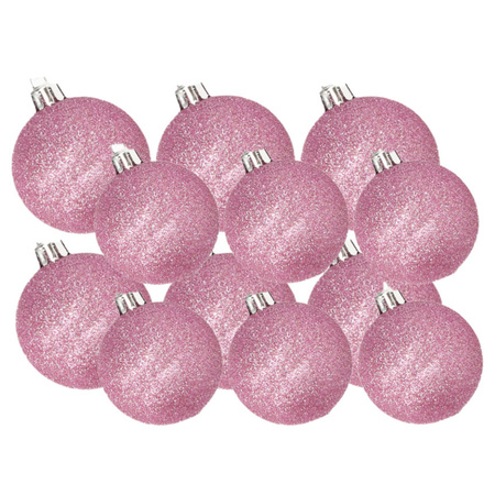 Kerstversiering set glitter kerstballen roze 6 - 8 cm - pakket van 30x stuks