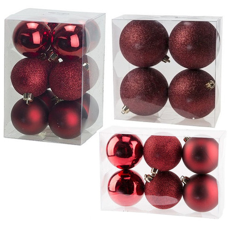 Kerstversiering set kerstballen donkerrood 6 - 8 - 10 cm - pakket van 40x stuks