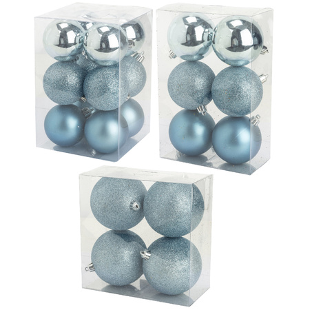 Kerstversiering set kerstballen ijsblauw 6 - 8 - 10 cm - pakket van 62x stuks