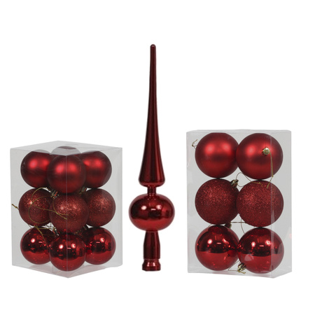 Kerstversiering set kerstballen met piek rood 6 - 8 cm - pakket van 36x stuks
