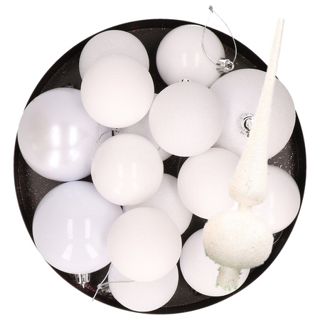 Christmas baubles with topper set white 6 - 8 cm - package 37x pieces
