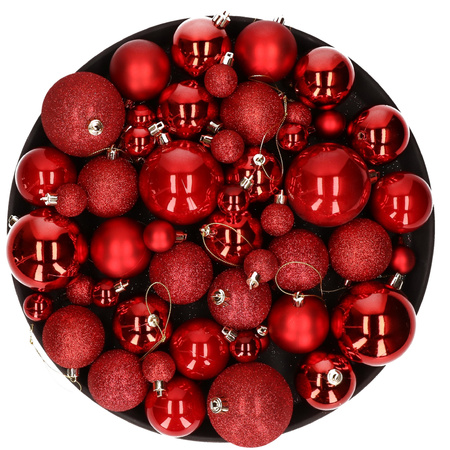 Kerstversiering set kerstballen rood 6 - 8 - 10 cm - pakket van 62x stuks