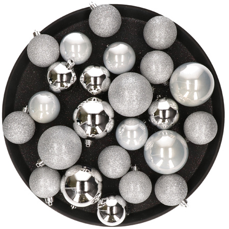 Kerstversiering set kerstballen zilver 6 - 8 - 10 cm - pakket van 62x stuks
