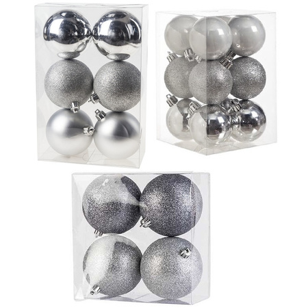 Kerstversiering set kerstballen zilver 6 - 8 - 10 cm - pakket van 62x stuks