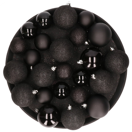 Kerstversiering set kerstballen zwart 6 - 8 - 10 cm - pakket van 40x stuks