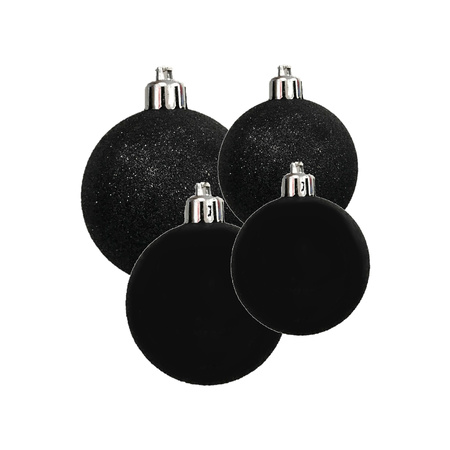 Christmas baubles set black 6 - 8 - 10 cm - package 46x pieces
