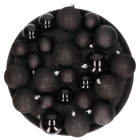 Kerstversiering set kerstballen zwart 6 - 8 - 10 cm - pakket van 50x stuks