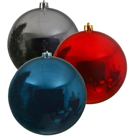 Christmas decorations set 6x large plastic baubles in blue-silver-red 14 cm