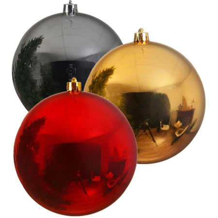 Christmas decorations set 6x large plastic baubles in gold-silver-red 14 cm