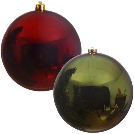 Kerstversieringen set van 6x grote kunststof kerstballen rood en groen 14 cm glans