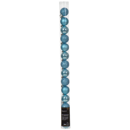 Kleine kerstballen - 14x - kunststof - ijs blauw - 3 cm