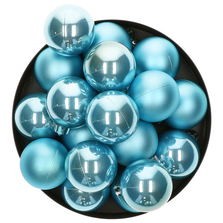 Kleine kerstballen - 16x - kunststof - ijs blauw - 4 cm
