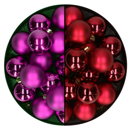 Christmas baubles - 32x pcs - mix dark red/purple - 4 cm - plastic