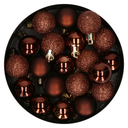 Kleine kerstballen - donkerbruin - 20x stuks - 3 cm - kunststof
