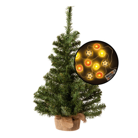 Mini Christmas tree - green - with sport theme lights - jute bag - H60 cm