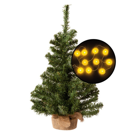 Kleine kunst kerstboom - groen -incl. zonnebloemen lichtsnoer - H60 cm
