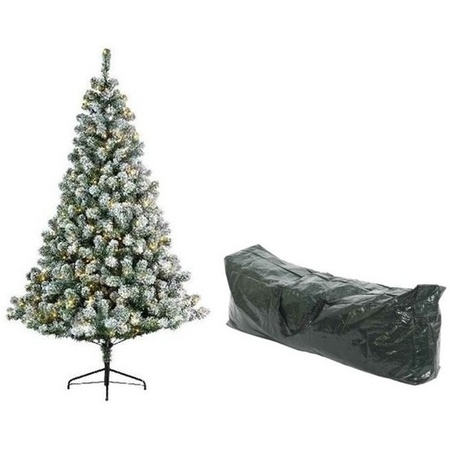 Kunst kerstboom 180 cm met sneeuw/verlichting en opbergzak