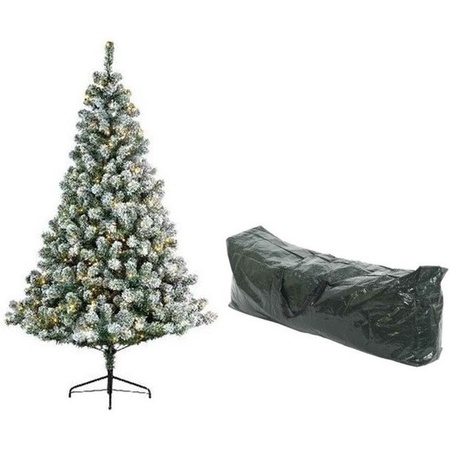 Kunst kerstboom 210 cm met sneeuw/verlichting en opbergzak