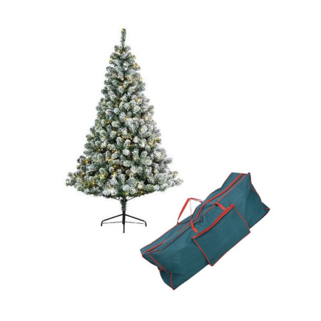 Kunst kerstboom Imperial pine met sneeuw en verlichting 150 cm inclusief opbergzak