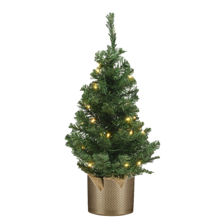 Mini christmas tree 75 cm with lights in gouden pot