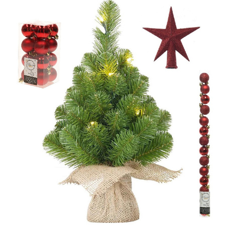 Christmas tree with 15 leds 60 cm with red decoration 31-pieces