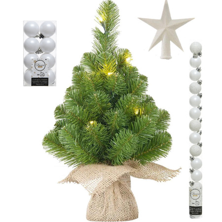 Christmas tree with 15 leds 60 cm with white decoration 31-pieces