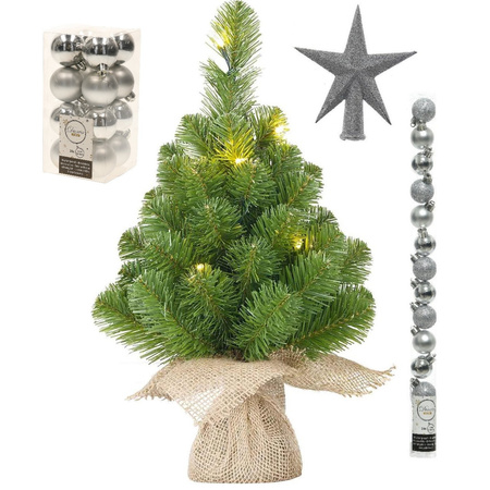 Christmas tree with 15 leds 60 cm with silver decoration 31-pieces