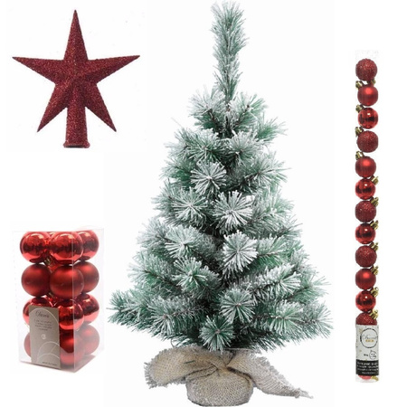 Artificial christmas tree 60 cm with red decoration 31-pieces