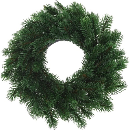 Kerstkrans 35 cm - groen - met zilveren hanger/ophanghaak - kerstversiering
