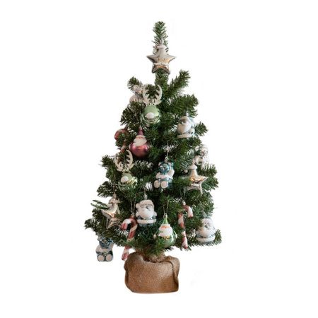 Artificial christmas tree green including decorations 75 cm