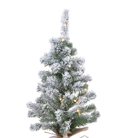 Kunstboom/kunst kerstboom met sneeuw en licht 60 cm