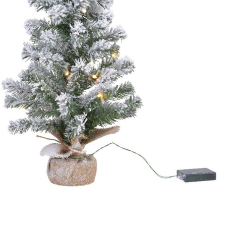 Kunstboom/kunst kerstboom met sneeuw en licht 90 cm